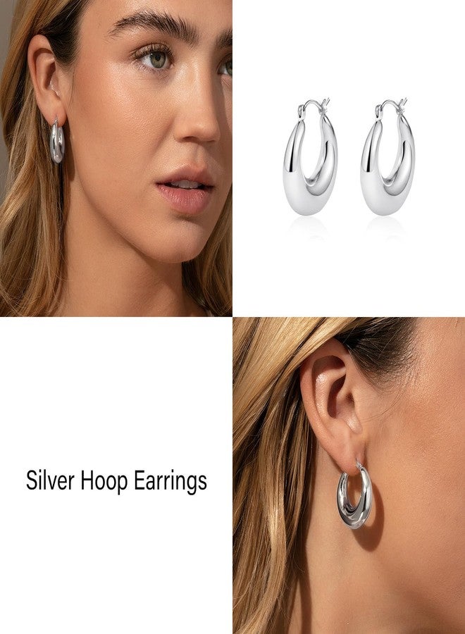 LEXODY Silver Hoop Earrings Set for Women, Lightweight Small Sterling Silver/Gold Hoop Huggie Earrings Multiple Piercing Hypoallergenic Cartilage Earrings for Women Trendy Jewelry Gifts, 14 mm, Brass - Image 3