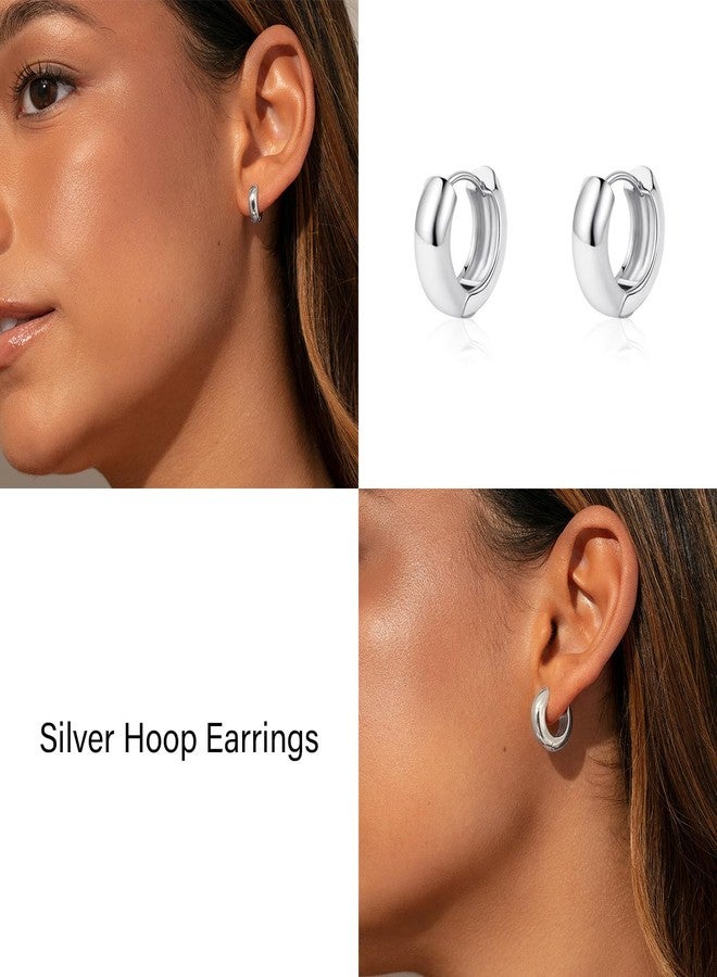 LEXODY Silver Hoop Earrings Set for Women, Lightweight Small Sterling Silver/Gold Hoop Huggie Earrings Multiple Piercing Hypoallergenic Cartilage Earrings for Women Trendy Jewelry Gifts, 14 mm, Brass - Image 5