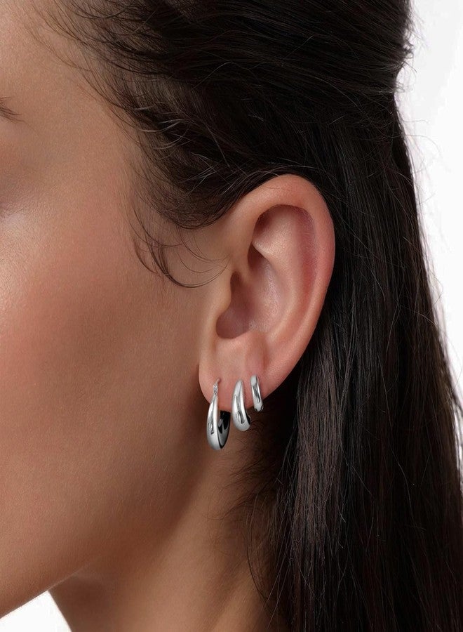 LEXODY Silver Hoop Earrings Set for Women, Lightweight Small Sterling Silver/Gold Hoop Huggie Earrings Multiple Piercing Hypoallergenic Cartilage Earrings for Women Trendy Jewelry Gifts, 14 mm, Brass - Image 2