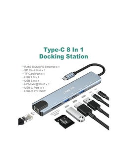 Generic USB C Hub, 8-in-1 USB C Port hub to Rj45 Ethernet Port USB3.0 & 2.0 Port 1*PD 100W Charging USB 1*USB/C Port 1 HDMI Port 1Tf & 1SD Port  - Image 4