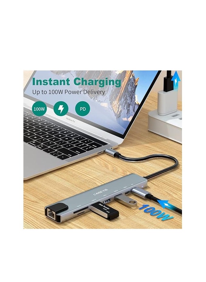 Generic - USB C Hub, 8-in-1 USB C Port hub to Rj45 Ethernet Port USB3.0 & 2.0 Port 1*PD 100W Charging USB 1*USB/C Port 1 HDMI Port 1Tf & 1SD Port - Image 1