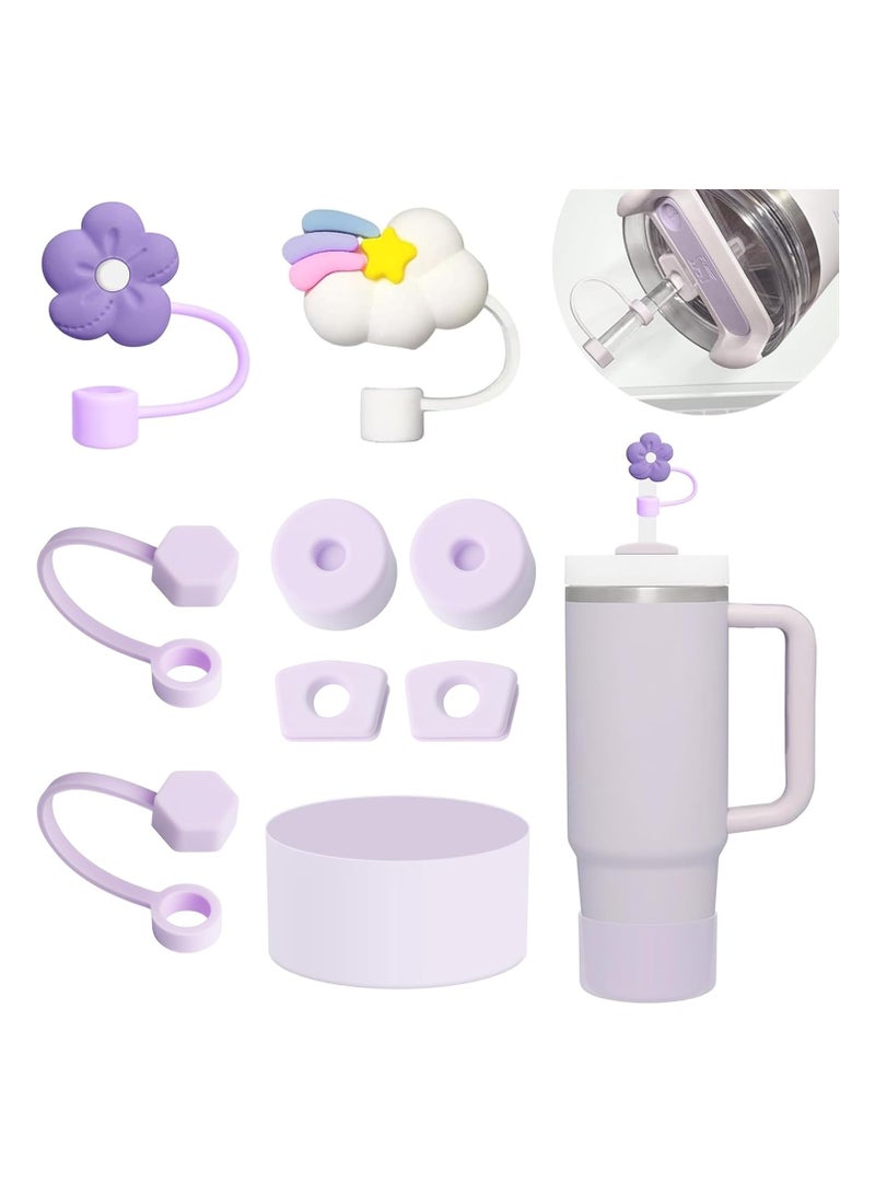 Mmmon Cup Accessories Set including 6 PcsSilicone Spill Proof Stopper, 2 Pcs Straw CoverCap for 9-10 mm Straws, 1 Pcs Purple SiliconeBoot for Cup 40oz,30ozTumbler (Purple) - Image 1