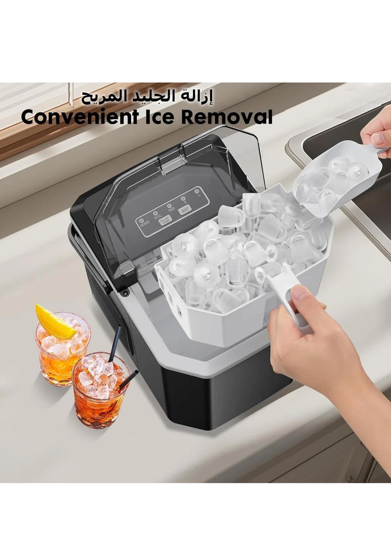 نيوب ماكينة صنع الثلج على سطح الطاولة، ماكينة صنع الثلج المحمولة مع وظيفة التنظيف الذاتي، 9 مكعبات ثلج في 6 دقائق، تشمل السلة والملعقة، ماكينة صنع الثلج، مثالية للمنزل والمطبخ والحفلات والسفر والتخييم والبار - Image 3