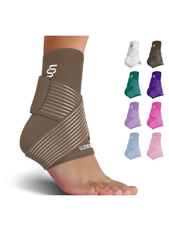 SS SLEEVE STARS Sleeve Stars Ankle Brace for Sprained Ankle, Plantar Fasciitis Relief Ankle Support for Women, Ankle Compression Sleeve w/ Strap (Pair/Mocha Brown)  - Image 1