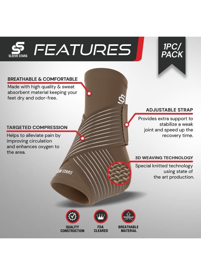 SS SLEEVE STARS Sleeve Stars Ankle Brace for Sprained Ankle, Plantar Fasciitis Relief Ankle Support for Women, Ankle Compression Sleeve w/ Strap (Pair/Mocha Brown)  - Image 3