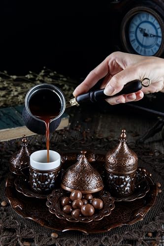 DEMMEX 2024 Turkish Greek Arabic Coffee Serving Set with Cups, Saucers, Cup Holders, Lids, Sugar Bowl & Lid and Tray, 11 Pcs (Antique), Medium - Image 3