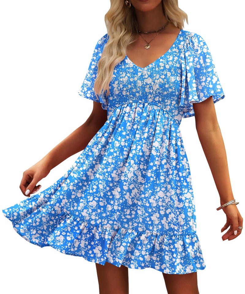 UEAL Cute Summer Dresses for Women Teens Blue Floral Graduation Sun Dresses for Women 2026 Small Blue Floral - Image 1