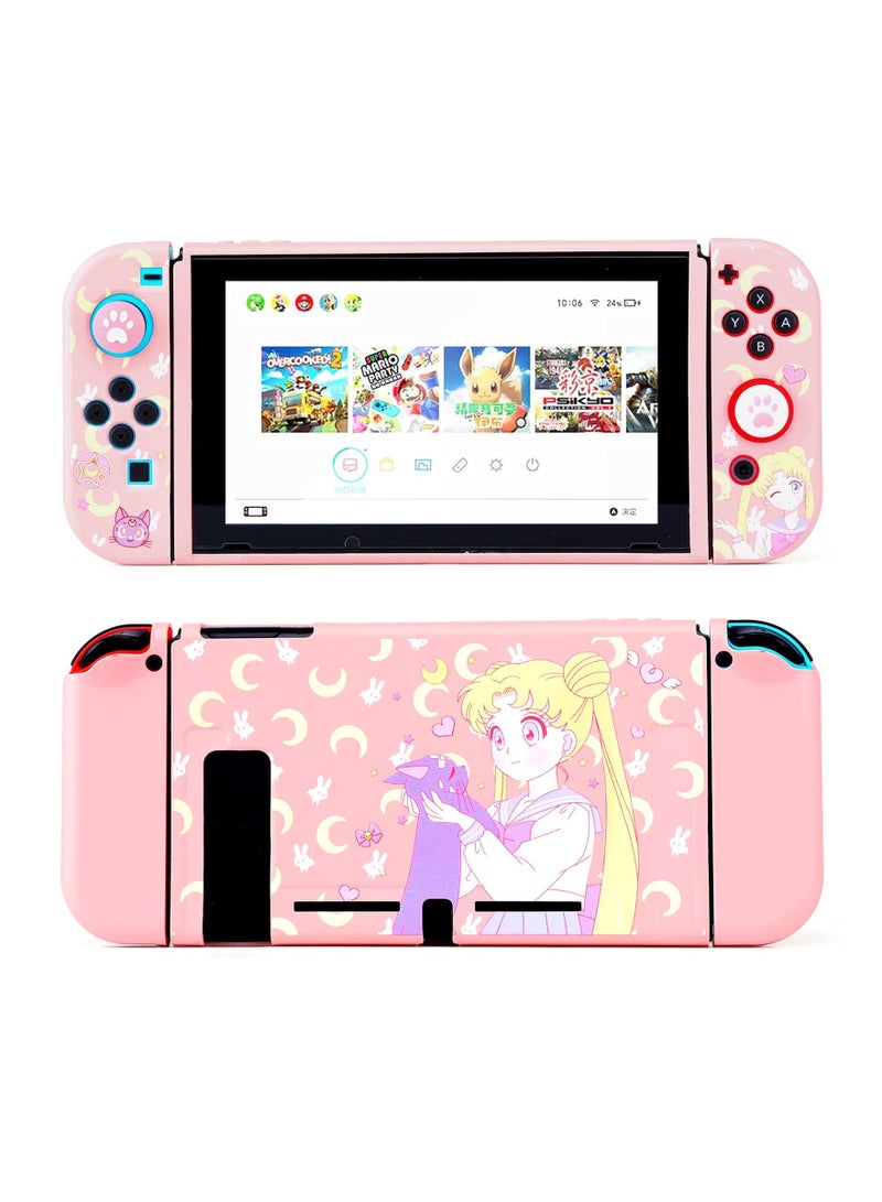 KASTWAVE Switch Protective Cover, Cute Liquid Silicone Protective Case for Switch, Soft Slim Grip Cover Shell for Console and Joy-Con, Scratch, Crack Resistant, Easy Install (Sailor Moon) - Image 1