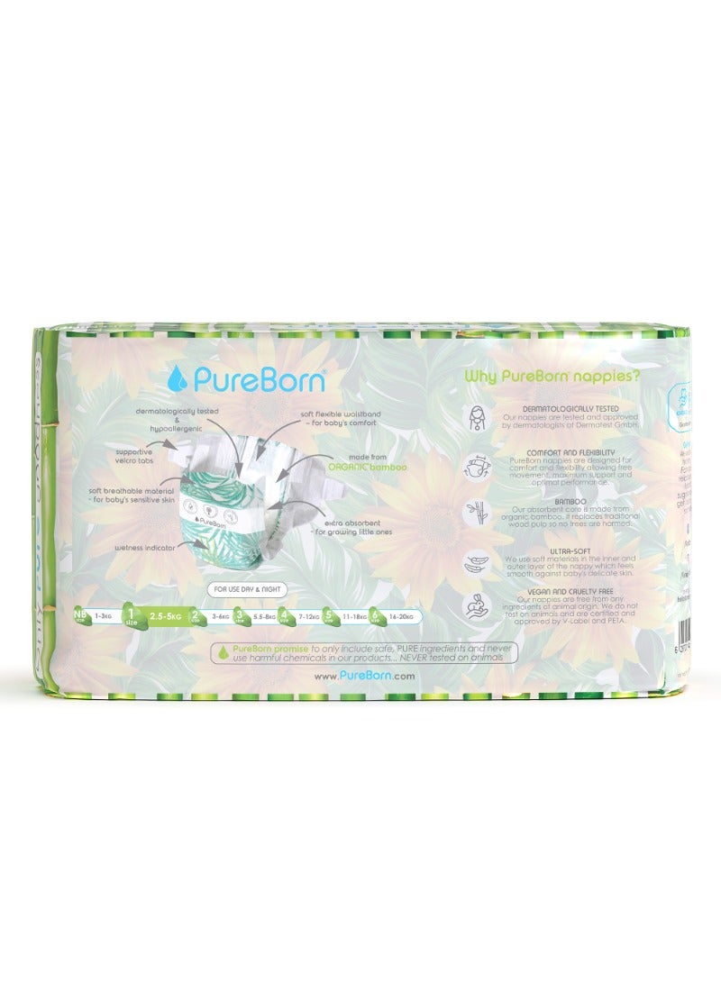 Organic Baby Tape Style Diapers Size-1 Upto 5kg Sunflower Print 34 Diapers