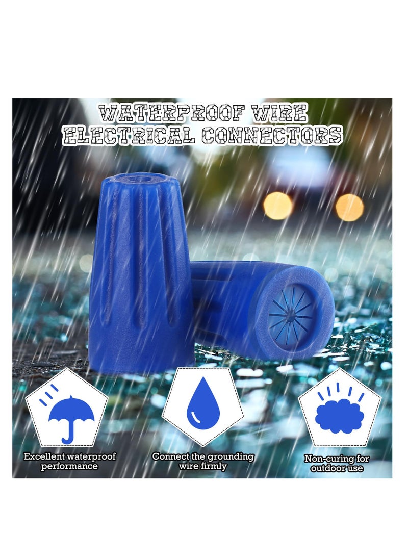 KASTWAVE - 100 Pcs Waterproof Wire Outdoor Splice Terminal Electrical Connectors 22AWG-12AWG Cable Wire Landscape Connectors Wet Location Available for Building Application Connect(Blue) - Image 1