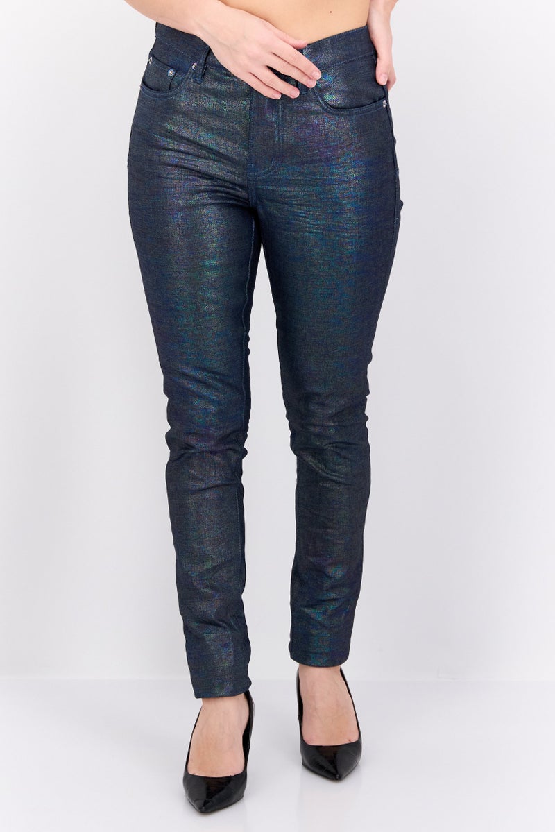 Purple Women Slim Fit Metallic Non Stretchable Jeans, Raw Indigo - Image 1