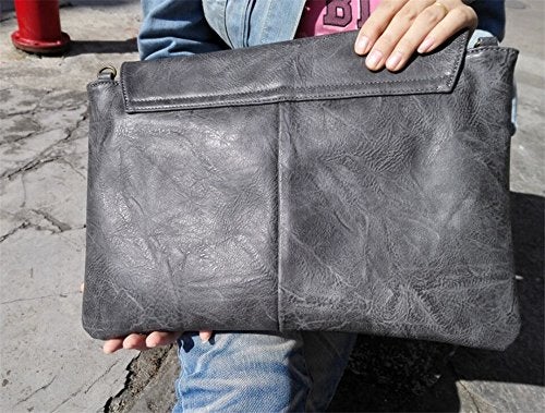 NIGEDU Women Handbags PU Leather Female Clutch Handbag Messenger Bag Large Solid High Capacity (Black) - Image 5