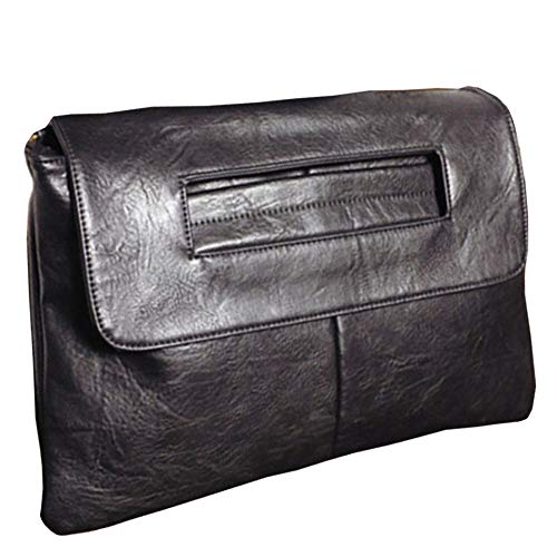 NIGEDU Women Handbags PU Leather Female Clutch Handbag Messenger Bag Large Solid High Capacity (Black) - Image 1