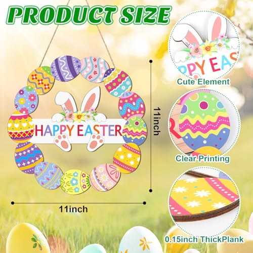 Sophena Wooden Easter Decoration Door Wreath for Front Door Sign Wall Signs Rabbit Spring Decoration Hollow Bunny Sign Flower Egg Welcome Hanging for Home Wall Decor Party Outdoor indoor Supply Happy Easter - Image 3