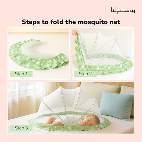 Lifelong Cozy Baby Mosquito Net for Bed|Umbrella Design with Premium Honeycomb Mesh | Portable Foldable Canopy for Infant & Kid Protection|Soft, Breathable,Safe Fabric | 0–2 Years, 90x60x45 (LLCMNK01) - Image 2
