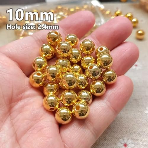 INDIKONB Gold Pearl Beads for Crafts and Jewelry Making | CCB Plastic Beads for Jewelry, Craft, and DIY Projects | Ideal for Bracelets, Necklaces, and Embellishments (Gold-10mm) - Image 2