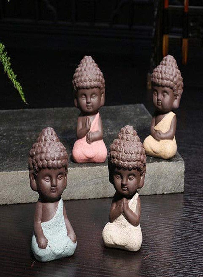 Kingzhuo Set of 4 Ceramic Little Cute Small Buddha Statue Monk Figurine Creative Baby Crafts Dolls Ornaments Gift Classic Delicate Ceramic Arts and Crafts Tea Accessories 4 Pcs (4 x 8.4 CM) - Image 2