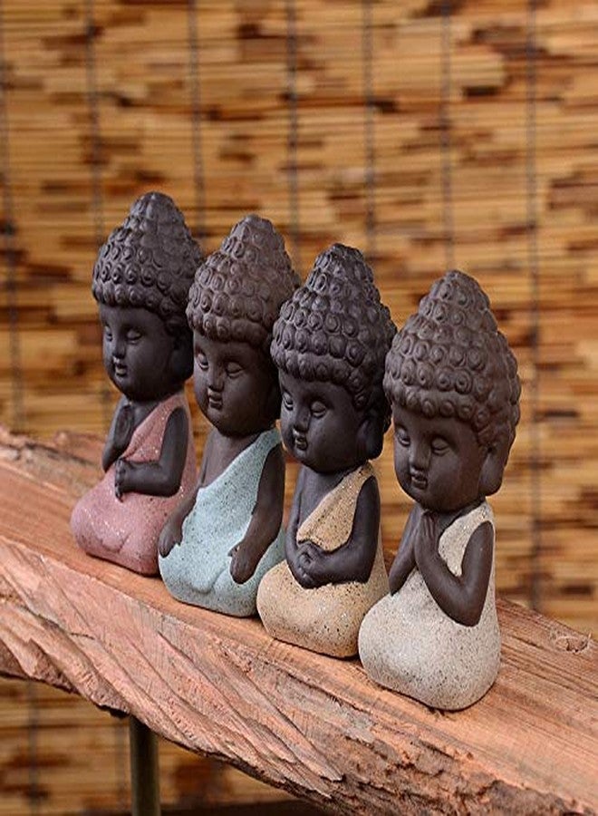 Kingzhuo Set of 4 Ceramic Little Cute Small Buddha Statue Monk Figurine Creative Baby Crafts Dolls Ornaments Gift Classic Delicate Ceramic Arts and Crafts Tea Accessories 4 Pcs (4 x 8.4 CM) - Image 3