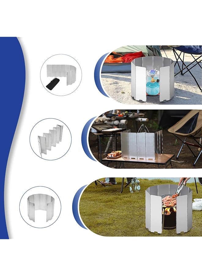 Generic Camping Stove Windscreen 10 Plates Folding Camp Stove Windshield with Drawstring Bag Aluminum Camping Burner Windshield Lightweight Compact Backpacking Stove Wind Guard for Picnic Hiking Cooking - Image 4