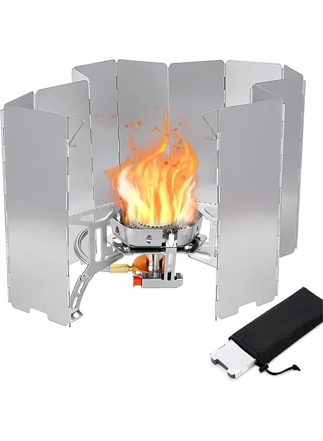 Generic Camping Stove Windscreen 10 Plates Folding Camp Stove Windshield with Drawstring Bag Aluminum Camping Burner Windshield Lightweight Compact Backpacking Stove Wind Guard for Picnic Hiking Cooking - Image 1