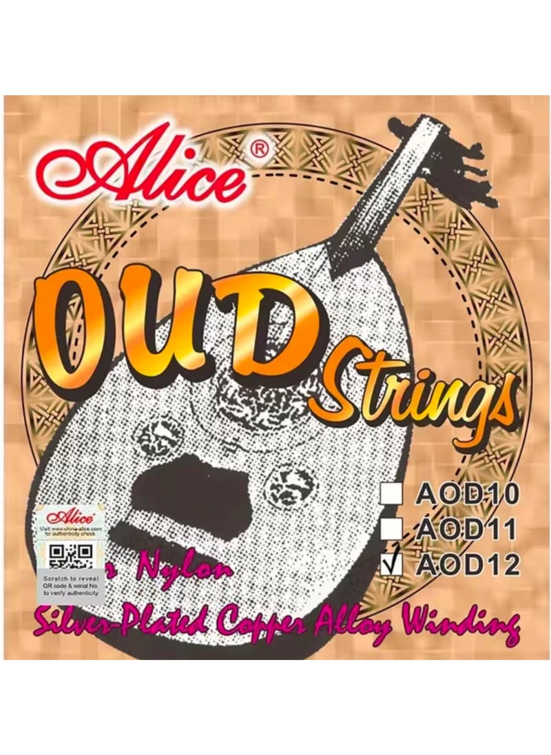 Alice AOD-12 Arabian Lute Aoud Oud String Set of 12 Nylon & Silver Plated Copper Alloy Oud Strings  - Image 1