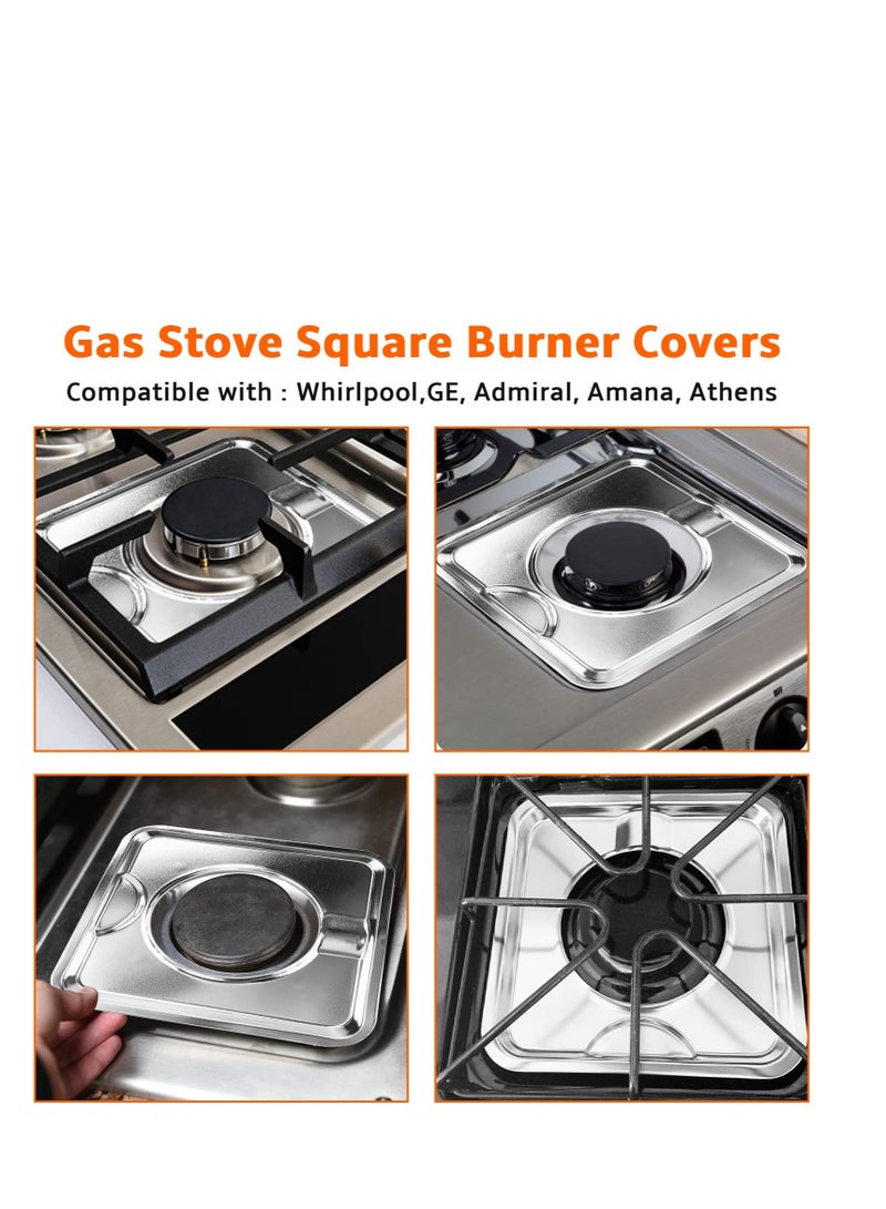 SOLARAE Gas Range Drip Pan, 4Pcs SGP-400 Replacement Gasburner Bib Liner Covers, 7.65 x7.65'' WP786333 786333 AP6011553 PS11744751 (Chrome Square) - Image 4