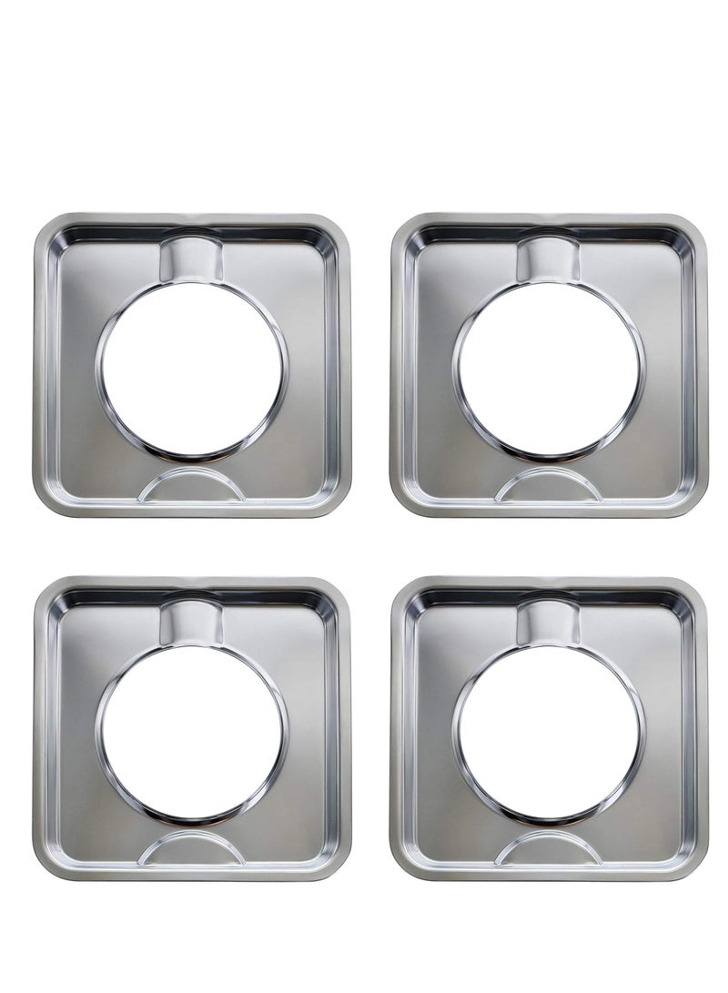 SOLARAE Gas Range Drip Pan, 4Pcs SGP-400 Replacement Gasburner Bib Liner Covers, 7.65 x7.65'' WP786333 786333 AP6011553 PS11744751 (Chrome Square) - Image 1