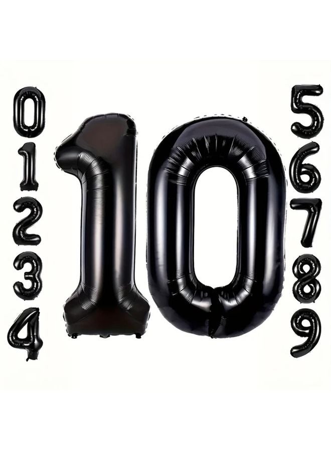 Model 6 Black 16 Inch Foil Number Balloon Set 0 9 For Birthday Party Decor - Image 1