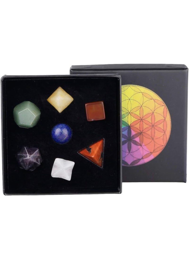 mookaitedecor mookaitedecor 7 Chakra Crystal Platonic Solids Sacred Geometry Set, Polished Tumbled Stones with Merkaba Star Kit for Reiki Healing and Meditation 