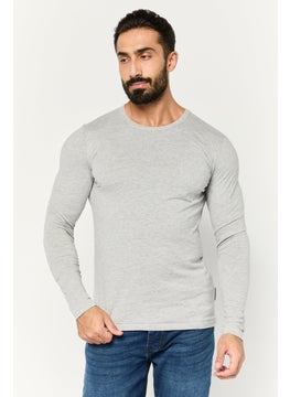 French Connection Men Round Neck Long Sleeves Brand Logo T-Shirt, Grey  - Image 1