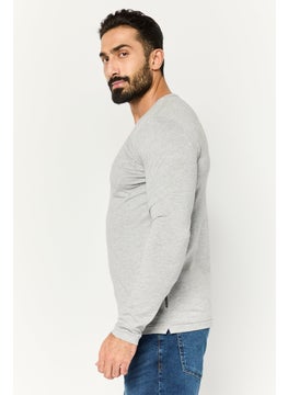 French Connection Men Round Neck Long Sleeves Brand Logo T-Shirt, Grey  - Image 3