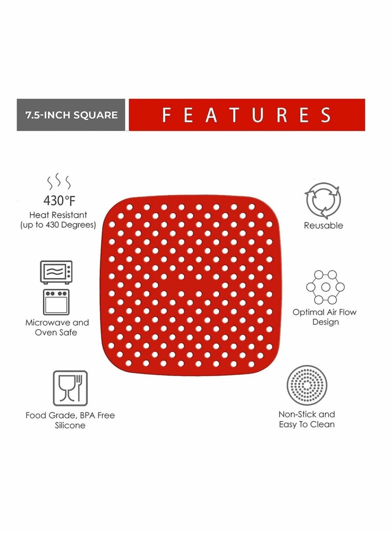 Reusable Air Fryer Liners 7.5 Inch Square, Food-Grade Silicone Non-Stick Silicone Mats, Air Fryer Accessories For COSORI, INSTANT VORTEX, NUWAVE, POWER XL, AND MORE (7.5“)  - Image 3