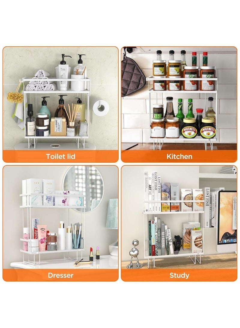 Arabest 2 Tier Bathroom Organizer Shelf Over Toilet, Modern Style, Waterproof & Dustproof, Toilet Space Saver with Hooks & Adhesive Base, White - Image 5