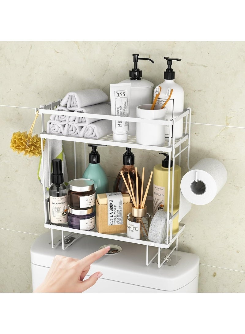 Arabest 2 Tier Bathroom Organizer Shelf Over Toilet, Modern Style, Waterproof & Dustproof, Toilet Space Saver with Hooks & Adhesive Base, White - Image 1
