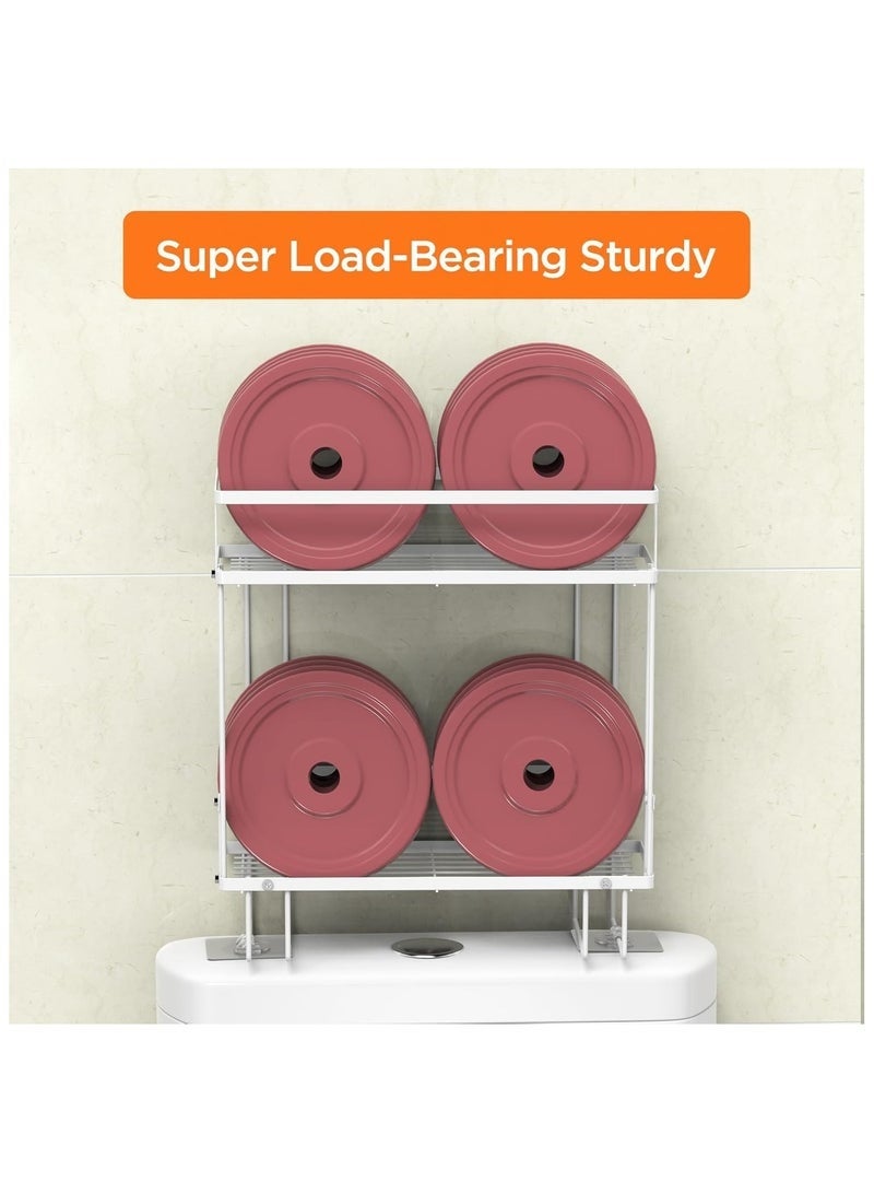 Arabest 2 Tier Bathroom Organizer Shelf Over Toilet, Modern Style, Waterproof & Dustproof, Toilet Space Saver with Hooks & Adhesive Base, White - Image 3