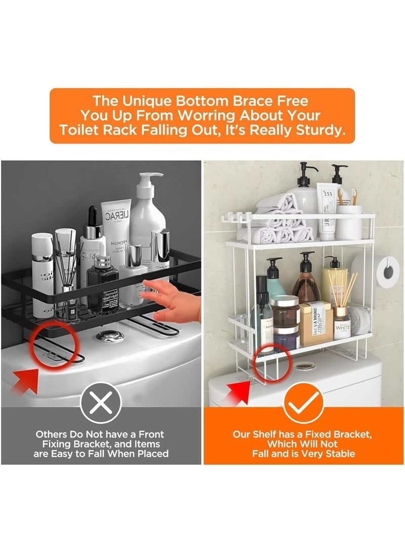 Arabest 2 Tier Bathroom Organizer Shelf Over Toilet, Modern Style, Waterproof & Dustproof, Toilet Space Saver with Hooks & Adhesive Base, White - Image 4