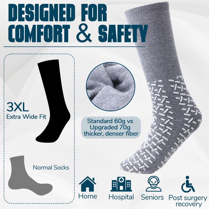 Simlakey 8 Pair Extra Width Hospital Sock for Men with Grip, 3 XL Winter Non Slip Warm for Diabetic Patient Elderly Nurse(Dark Gray, Light Gray, Dark Red, Brown) - Image 3