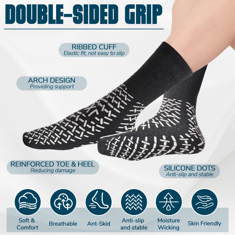 Simlakey 8 Pair Extra Width Hospital Sock for Men with Grip, 3 XL Winter Non Slip Warm for Diabetic Patient Elderly Nurse(Dark Gray, Light Gray, Dark Red, Brown) - Image 4