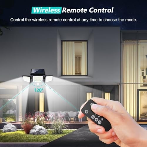 Tuffenough Solar Outdoor Lights 2500LM 210 LED Security Lights with Remote Control,3 Heads Motion Sensor Lights, IP65 Waterproof,270° Wide Angle Flood Wall Lights with 3 Modes(4 Pack) - Image 2