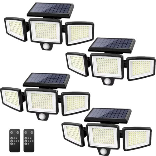 Tuffenough Solar Outdoor Lights 2500LM 210 LED Security Lights with Remote Control,3 Heads Motion Sensor Lights, IP65 Waterproof,270° Wide Angle Flood Wall Lights with 3 Modes(4 Pack) - Image 1