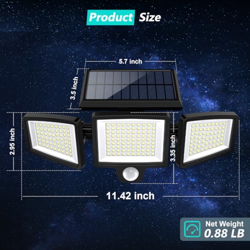 Tuffenough Solar Outdoor Lights 2500LM 210 LED Security Lights with Remote Control,3 Heads Motion Sensor Lights, IP65 Waterproof,270° Wide Angle Flood Wall Lights with 3 Modes(4 Pack) - Image 3