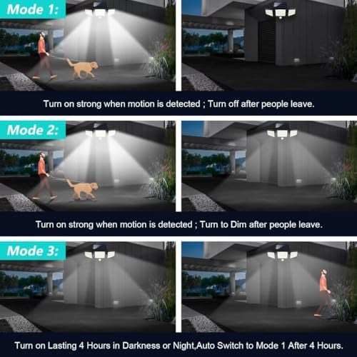 Tuffenough Solar Outdoor Lights 2500LM 210 LED Security Lights with Remote Control,3 Heads Motion Sensor Lights, IP65 Waterproof,270° Wide Angle Flood Wall Lights with 3 Modes(4 Pack) - Image 5