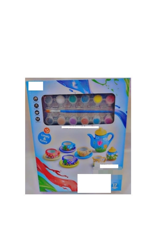 17 Pieces Painted Art Ceramic Tea Set Multicolour