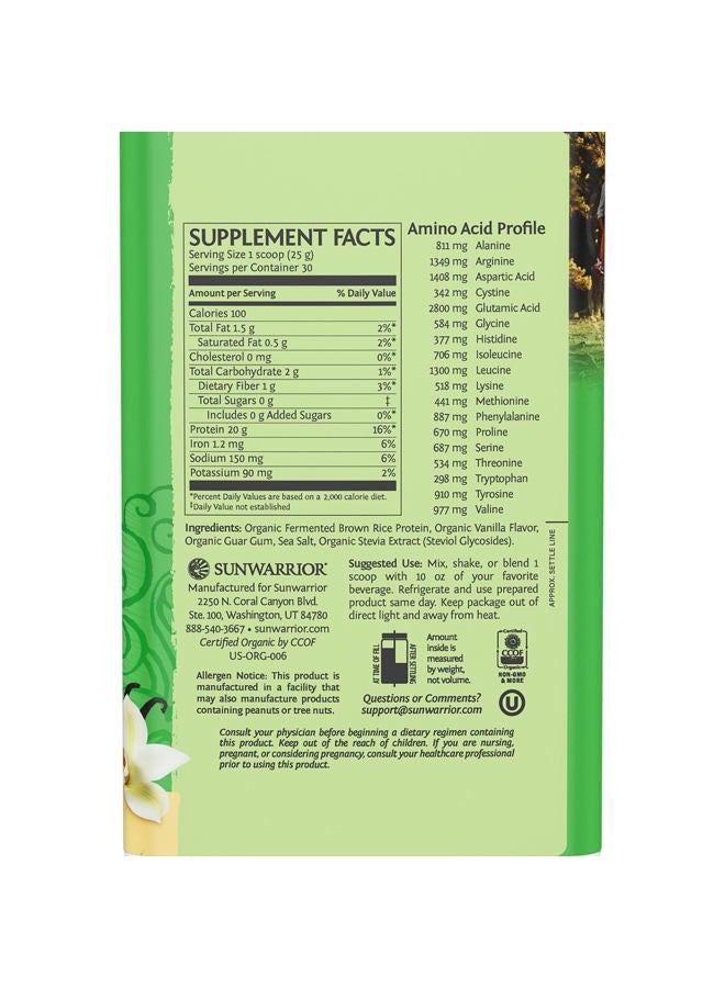 SUNWARRIOR Organic Brown Rice Protein Vanilla, 750 GR - Image 2