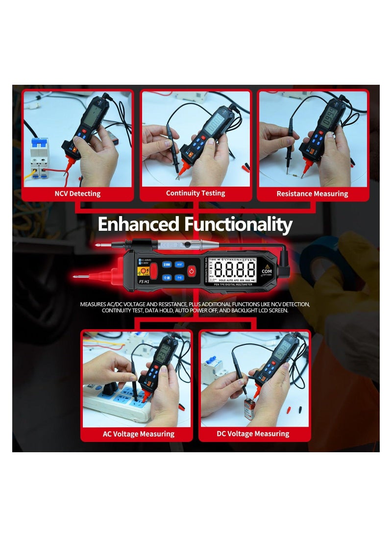Generic Electrical Voltage Tester, Pen-Type Multimeter with NCV, Small Multimeter 0.6V-600V, Portable Professional Multimeter Pen for AC/DC Voltage/Live Wire Test/Capacitance/Resistance/Continuity/Diode  - Image 4