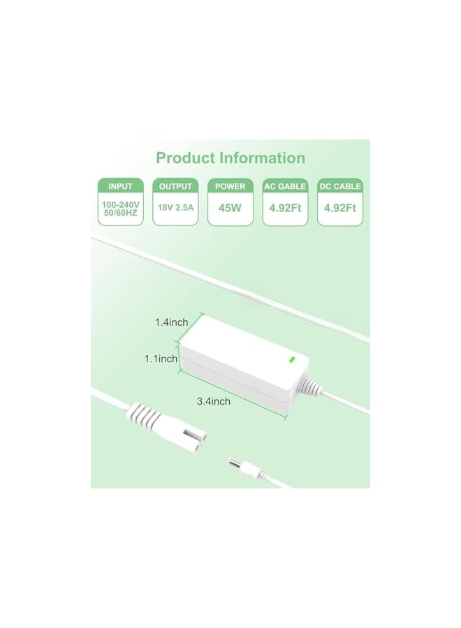 PROMASS Power Cord for Cricut Explore Air 2, DC 18V Charger for Cricut Explore, Explore Air, Expression, Expression 2, Maker, Create Replacement for Cricut Maker KSAH1800250T1M2 Cutting Power Supply (White) - Image 5