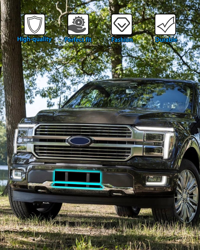 POKIAUTO شبكة مصد أمامي POKIAUTO لسيارة فورد F150 2024 2025، غطاء مصد أمامي سفلي مركزي مع شبكة، لوحة فاصل إدخال لملحقات فورد F-150 XL STX XLT TREMOR LARIAT King Ranch Platinum - Image 3
