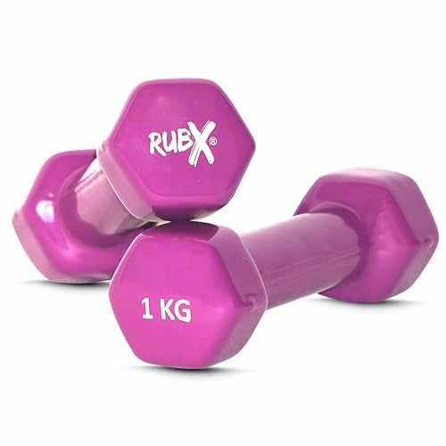 RUBX Premium Unisex (Set for Men & Women) Vinyl Dumbbells Set of 2 |Ideal Home & Gym Workout | Fitness Gym Equipment for Strength Training, Bodybuilding, & Aerobics (1+1=2kg (PURPLE), 1 KGS Each) - Image 1