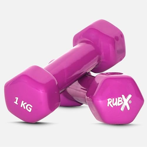 RUBX Premium Unisex (Set for Men & Women) Vinyl Dumbbells Set of 2 |Ideal Home & Gym Workout | Fitness Gym Equipment for Strength Training, Bodybuilding, & Aerobics (1+1=2kg (PURPLE), 1 KGS Each) - Image 2