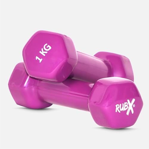 RUBX Premium Unisex (Set for Men & Women) Vinyl Dumbbells Set of 2 |Ideal Home & Gym Workout | Fitness Gym Equipment for Strength Training, Bodybuilding, & Aerobics (1+1=2kg (PURPLE), 1 KGS Each) - Image 3